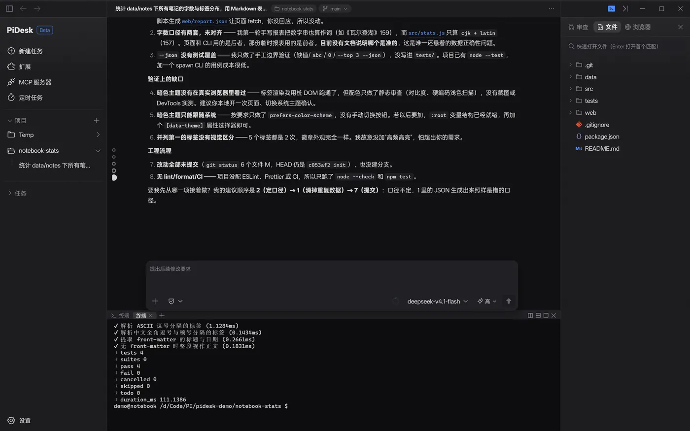 终端里跑完的 npm test，4 个用例全部通过